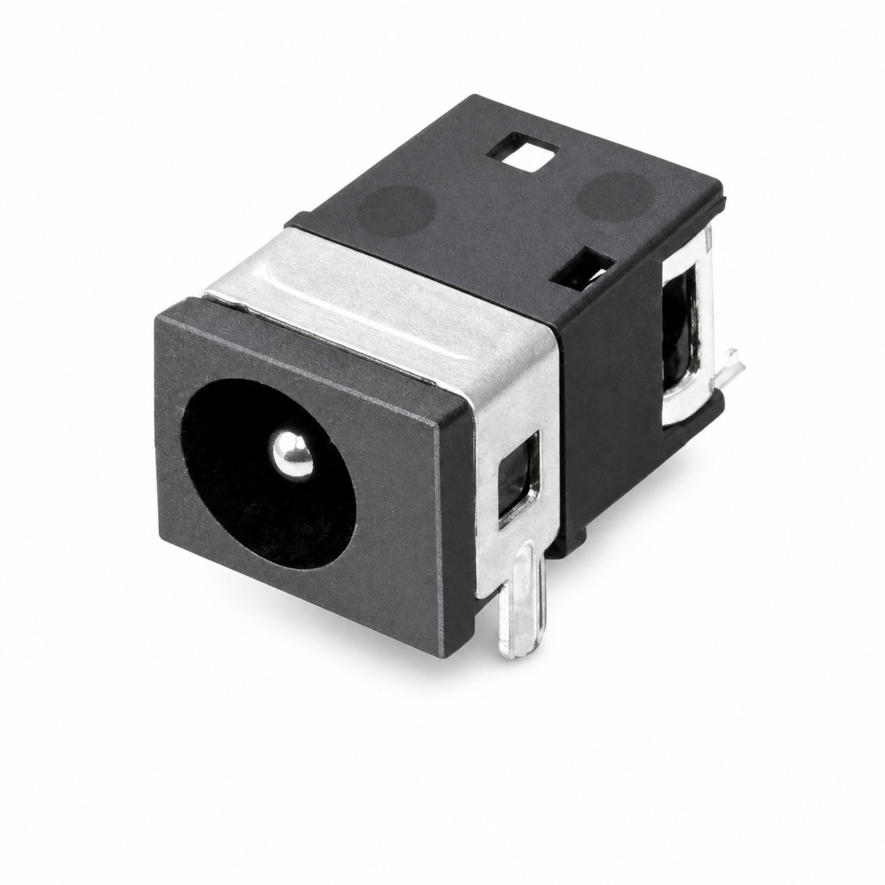 DC045A right-angle PCB mount DC power jack with metal front shell DC045A right-angle PCB mount DC power jack with metal front shell