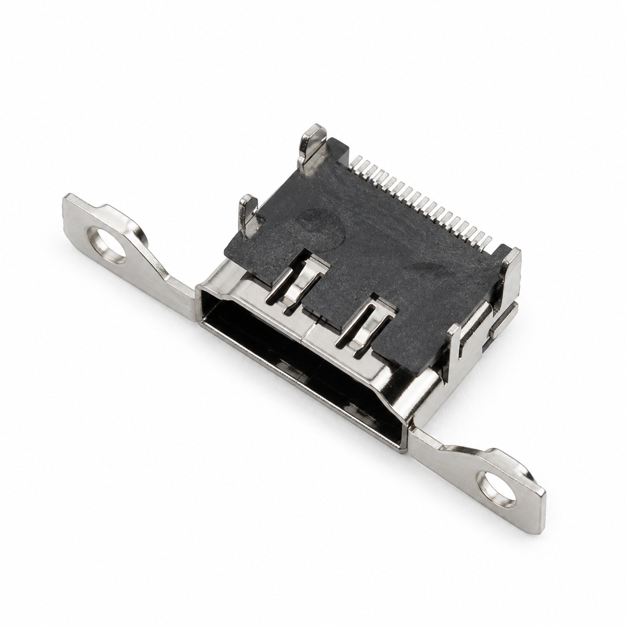 HDMI-M-1912 19-pin HDMI Type A right-angle SMT receptacle with dual mounting HDMI-M-1912 19-pin HDMI Type A right-angle SMT receptacle with dual mounting