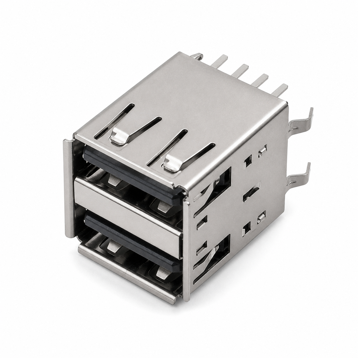 USB-AF-13 dual-stacked USB Type-A female 180-degree DIP PCB receptacle USB-AF-13 dual-stacked USB Type-A female 180-degree DIP PCB receptacle