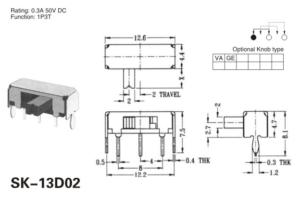 SK13D02 1P3T PCB-mount mini slide switch