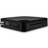 eri-dvbchd004-rear-angle Black media streaming box with antenna coax input, USB ports, HDMI, AV, SD card slot, and power jack